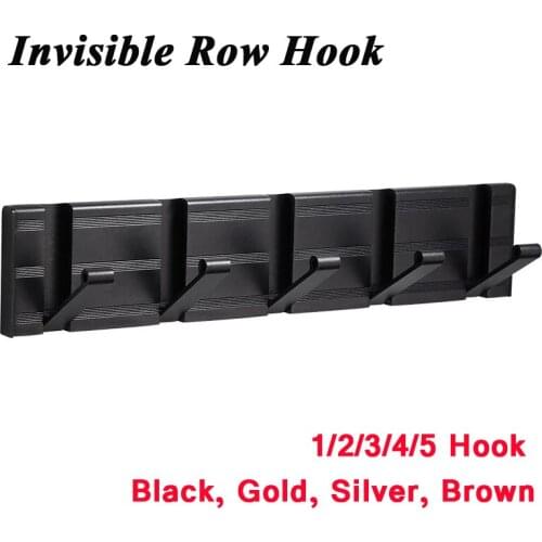 Black Creative Invisible Hook Space Aluminum Household Hook Hidden Hook Folding Hook 1-5 Hook Bathroom Hardware Accessories