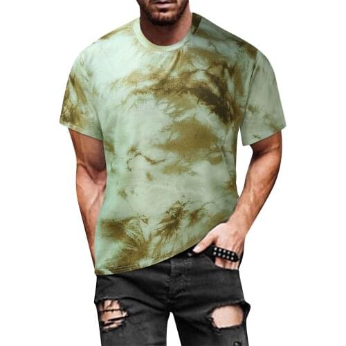 Summer Men Fashion Short Sleeve O-Neck Casual Tie-dye Printed Hip Hop Style Basic Loose Breathable T-Shirt Quick-drying Tops#g3