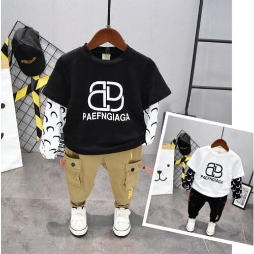 Casual Children Clothing Set Long Sleeve Baby Boy Stitching T-shirt+Pants Kids Outfits 2PCS Sports Suit Clothes For Boys 2-7year