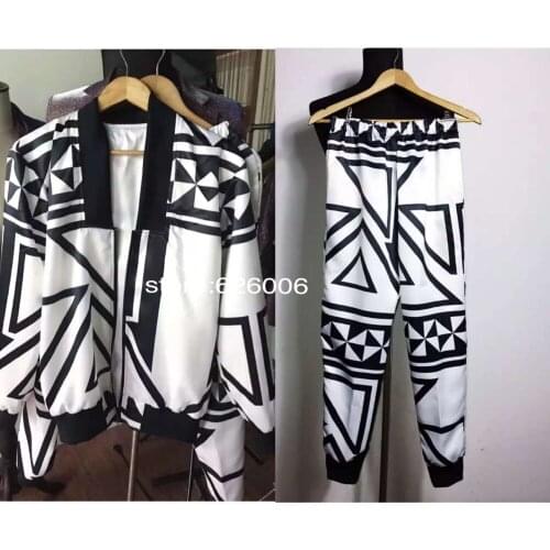 Personality Mens Fashion Black and white Geometry Casual Jacket clothing Costumes Nightclub male singer dj stage show wear