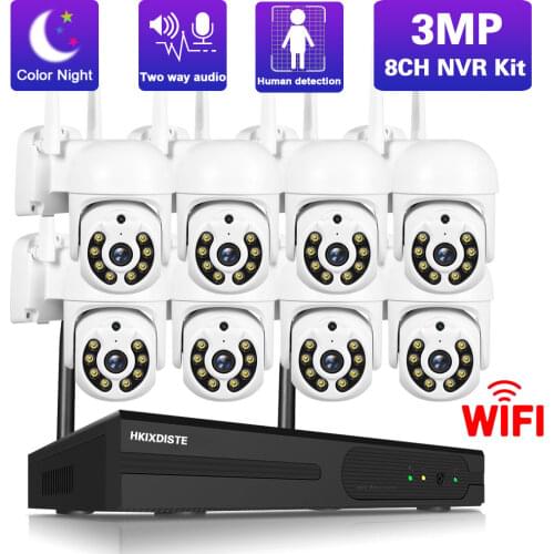 H.265 8CH IP Camera Wifi NVR Kit CCTV System 3MP Color Night Vision PTZ Security Camera Set Wireless Video Surveillance Kit 4CH