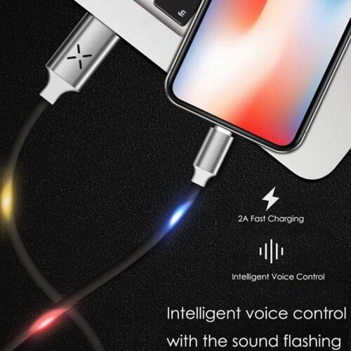 Music Voice Control Flash Micro USB C Type C USB Cable LED Lighting Charging Wire Funny Mobile Phone Cord for iPhone Samsung LG