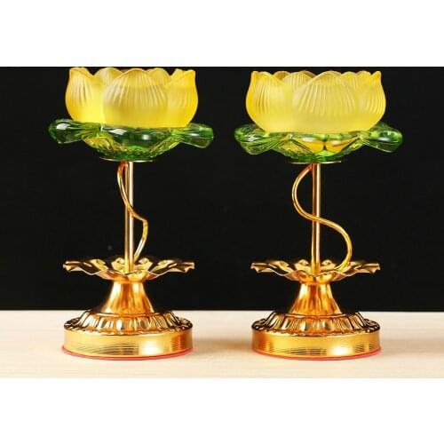 Lotus Lamp Religious Buddha Supplies for Buddha Lights High-legged Imitation Glass Alloy Butter Lamp Holder Candlestick