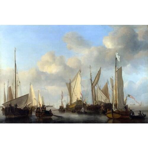 Seascape canvas prints giant poster oil painting prints impressionism classical ship Willem van de Velde A Dutch Yacht saluting