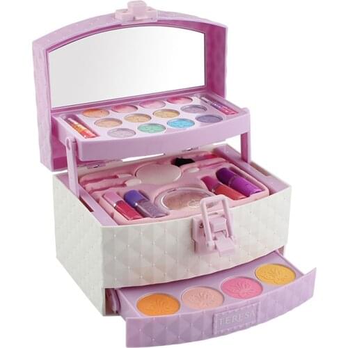Girls Makeup Kit Dressing Beauty Set Cosmetic Suitcase Wardrobe Safe Easy Clean Makeup Kit for Dress Girls Children Gifts