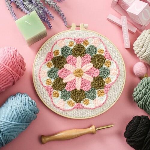 Flower DIY Punch Needle Embroidery Kit Pattern Printed Punch Needle Cross Stitch for Beginner Handcraft Wall Painting Home Decor