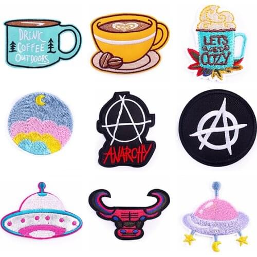 Bull Head Patches Embroidery Patches for Clothes Iron On UFO Patches For Clothing Stripes Coffee Applique Badge Stickers T-shirt
