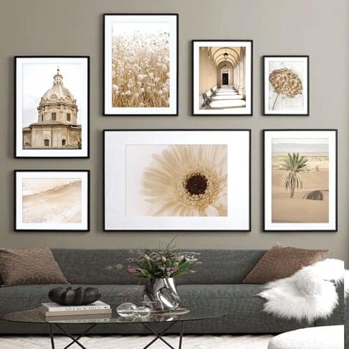 Dried Flowers Grass Church Corridor Warm Wall Art Canvas Painting Nordic Posters And Prints Wall Pictures For Living Room Decor