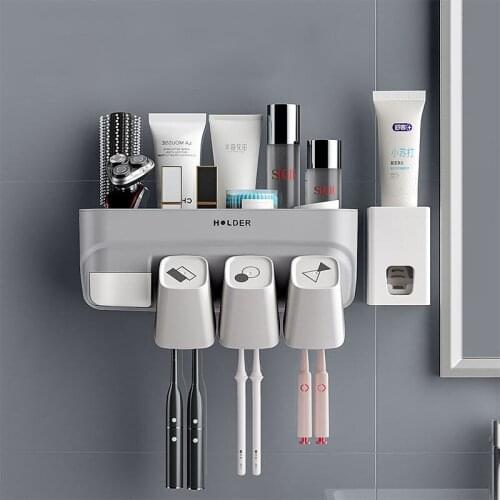 Bathroom Storage Rack Toothbrush Holder Automatic Toothpaste Dispenser Holder Cup Storage Rack Toothbrush Wall Mount Rack Tools
