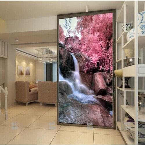 Wholesale 3d wall murals for living room red tree waterfall mural landscape 3d wall photo murals for entrance hall mural