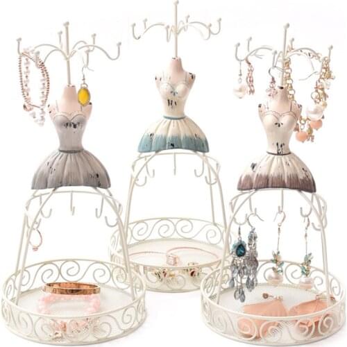 White Metal Wire Frame Vintage Mannequin Jewelry Display Stand for Bracelets Necklaces Earrings Fashion Lady Style Jewelry Rack