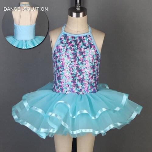 Multi-Colored Sequin Dress Kids Dance Show Costumes Blue Ballet Dance Tutu 19815