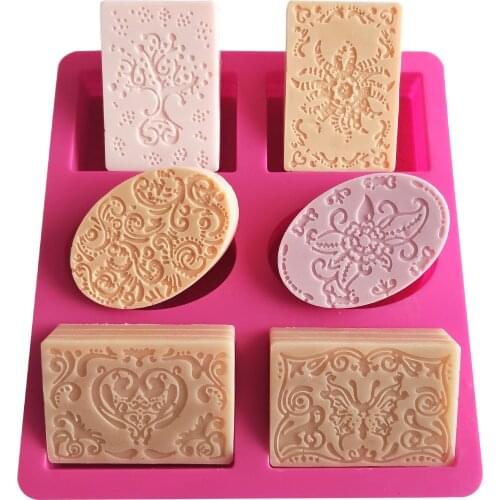 Silicone Soap Molds 6-cavity DIY Handmade Mixed Patterns Mould for Bundt Cake Cupcake Pudding Candle Soap Making Supplies Tool