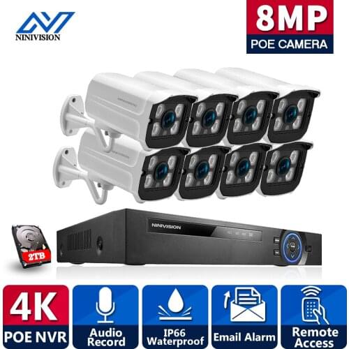 NINIVISION 4K Security CCTV System 8CH POE NVR 8MP IMX415 Outdoor Waterproof POE Audio IP Camera H.265 Video Surveillance Kit