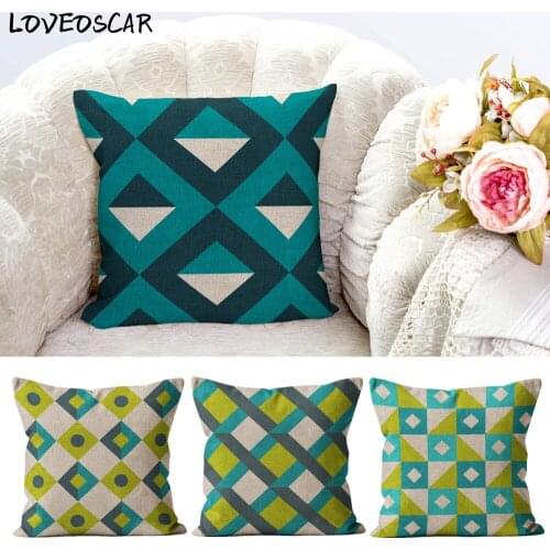Nordic Classic Plaid Abstract Geometry Teal Yellow Mint Green Throw Pillow Case 50x50 Floor Terrace Square Sofa Cushion Cover