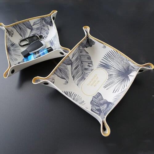 PU Leather Folding Tray Cosmetic Storage Box Home Living Room Bedroom Desktop Keys Coins Watches Plate Sundries Decoration
