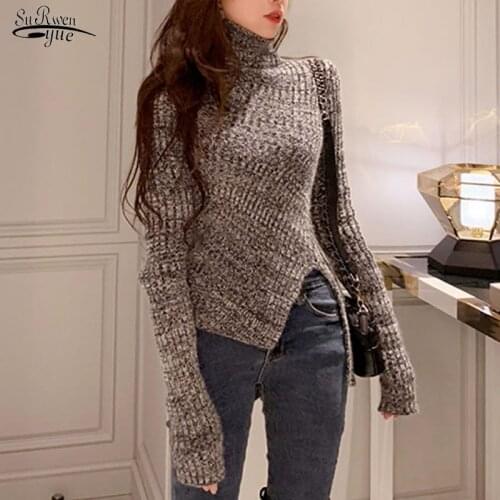 2020 Autumn Winter Women Solid Casual Knitted Vintage Sweater Sweaters For women Long Sleeve Turtleneck Pullover Sweaters 11029