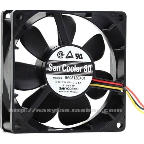 Sanyo Denki 9A0812E401 DC 12V 0.24A 80x80x25mm Server Cooling Fan