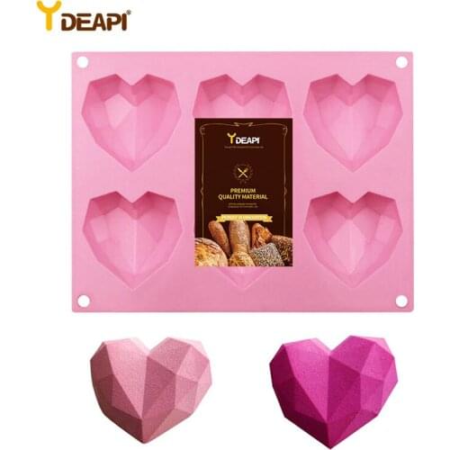 YDEAPI 6 Cavity Love Silicone Cake Mould Silicone 3D Heart Shape Fondant Cake Chocolate Baking Mold Mould Modelling Decor