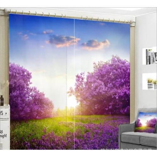 Girl Bedroom 3D Window Curtain Purple flowers Luxury living room decorate High precision print Cortina Drapes Rideaux pillowcase