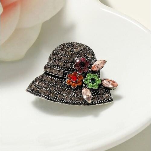 Wholesale Vintage Fashion Antique Silver Color Rhinestone Hat Brooches for Women Wedding Corsage Accessories Pins High Quality