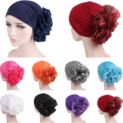 Womens Hijabs Muslim Fashion Solid Flower Turban hat Women Accessories Muslim Hat