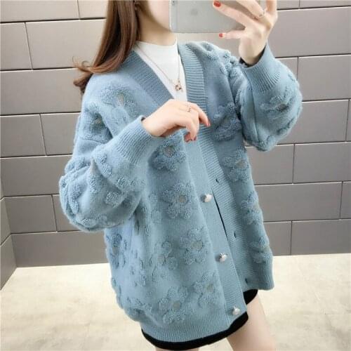 Sweater Women 2020 Spring New Korean Long sleeve Single-breasted Solid knitted Sweater Loose Ladies Sweaters Casual Tops H220