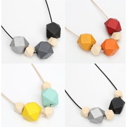 1pc Women Wooden Necklace Statement Necklaces & Pendants Wood Beads Necklace For Women Colorful Jewelry