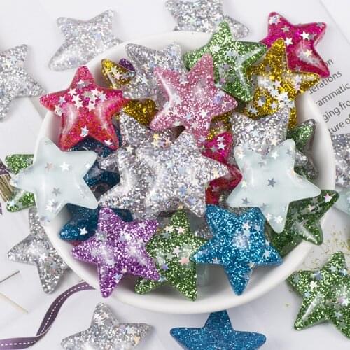 10Pcs/lot Glitter Sequin Star Flat Back Resin Cabochon Kawaii Flatback Resin Cabochons Accessories DIY Hair Bows Scrapbooking