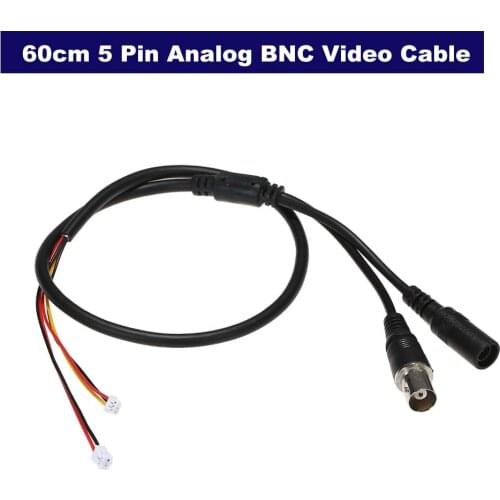 2/5PCS/Lot 60cm 5 Pin Analog BNC Video Cable Power Lead Wire F Video & DC Jack Female Cord for Analog CCTV Camera PCB Board