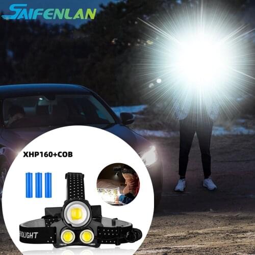 2021 Newest XHP160 Most Powerful Led Headlamp 16-Core XHP COB High Power Led Headlight 18650 Zoom Head Flashlight USB Head Lamp