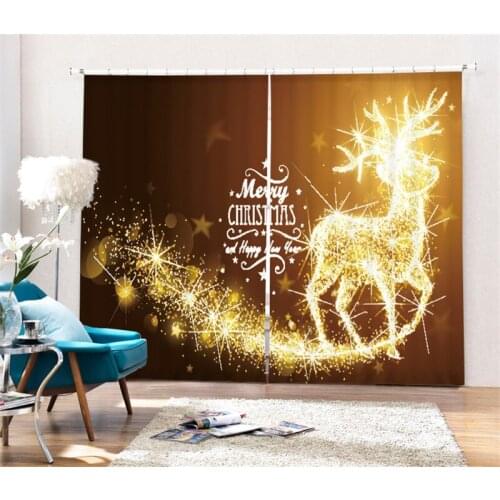 3D Window Curtains Christmas deer Luxury Blackout Living Room kids Bedroom Drapes Cortinas Rideaux Customized size pillowcase
