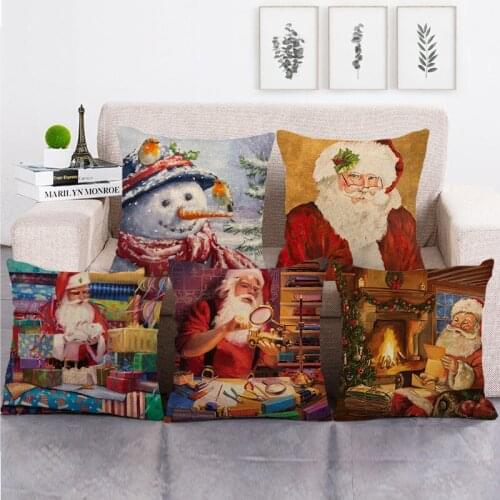 45cm*45cm paiting santa christmas design linen/cotton throw pillow covers couch cushion cover home decor pillow
