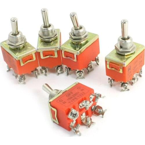 5 Pcs 6 Position ON-OFF-ON DPDT Self-Locking Toggle Switch AC250V 15A
