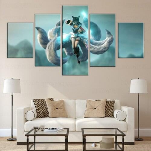 5 Pieces anime Nine tails fox Ahri League of Heroes For Modern HD Decorative Bedroom Living Room Home Wall Art Decor Wall Canvas