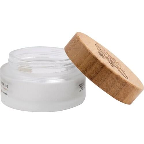 50g Frosted Clear Glass Jar with Bamboo Lid Cosmetic Cream Bottle Glass Packaging Bottles with Wooden Cap for Cream