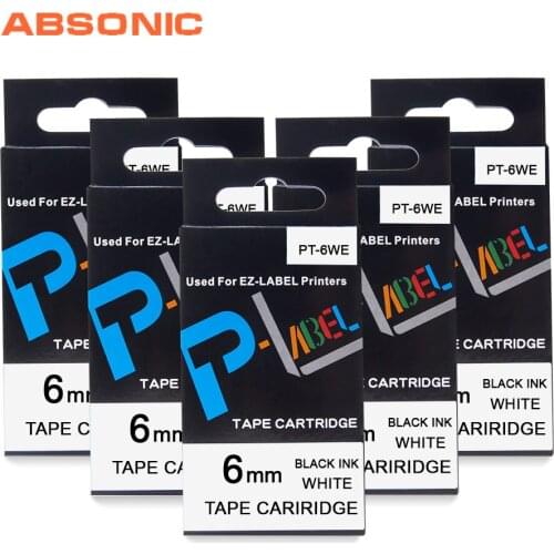 Absonic 5PCS 6mm XR-6WE Cassette For Casio Label Tape XR-6WE Printer Ribbon For Casio EZ-Label Tag Printers KL-60 KL-100 KL-120