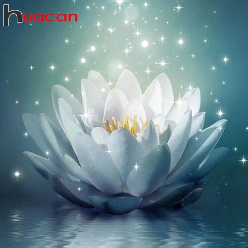 Huacan Diamond Painting White Lotus Home Decoration Diamond Embroidery Flower Cross Stitch Mosaic Handmade Gift