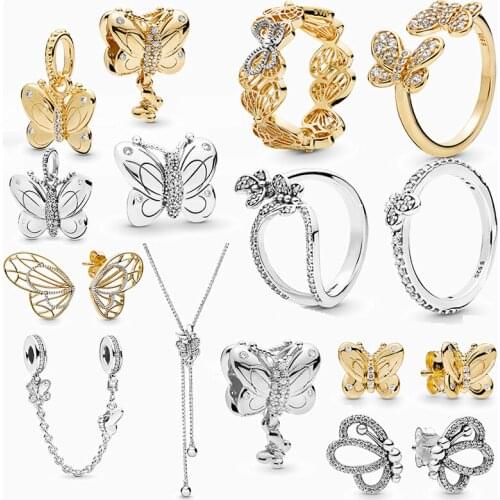 S925 Sterling Silver High Quality New DECORATIVE BUTTERFLY Fit Bracelet And Necklace Original Womens Jewelry Best Gift