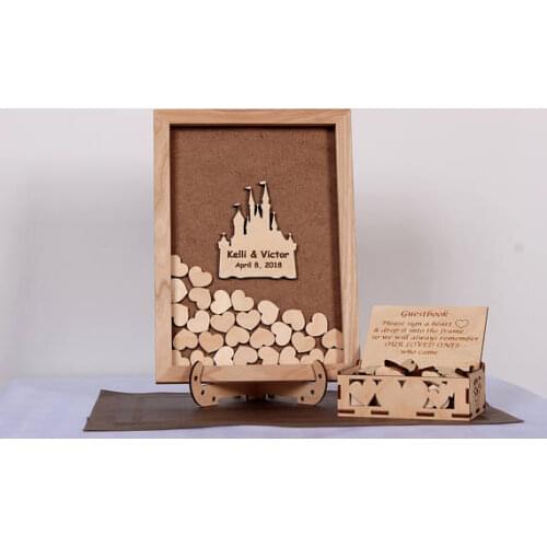 Customize mr&mrs castle Rustic wedding engraved Alternative Wooden memory guestbooks with heart drop box signature guest books