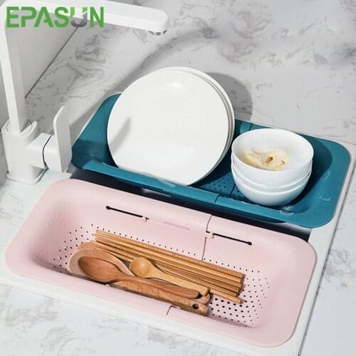 EPASUN Expandable Kitchen Dish Drainer Plastic Drying Rack Sink Drain Vegetable Fruit Basket Holder Kitchen Accessory Organizer