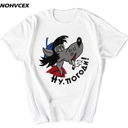 Nu Pogodi Men Round Neck Pure Cotton T Shirt Wolf Nostalgic Short Sleeve Tee Summer Tops