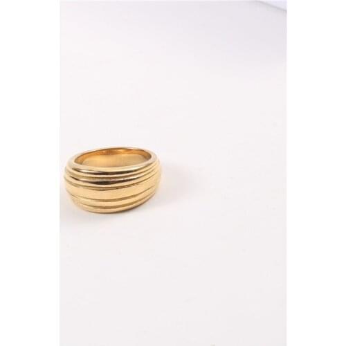 Hot Offer Trendy Style Irregular Stripes Chunky Titanium Stainless Steel Rings For Office Women Texture Dark Girl Golden Jewelry