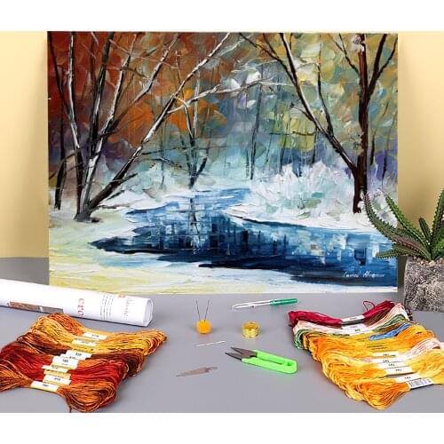 Lost In Winter Printed Water-Soluble Canvas 11CT Cross-Stitch DIY Embroidery Patterns DMC Threads Handiwork Package