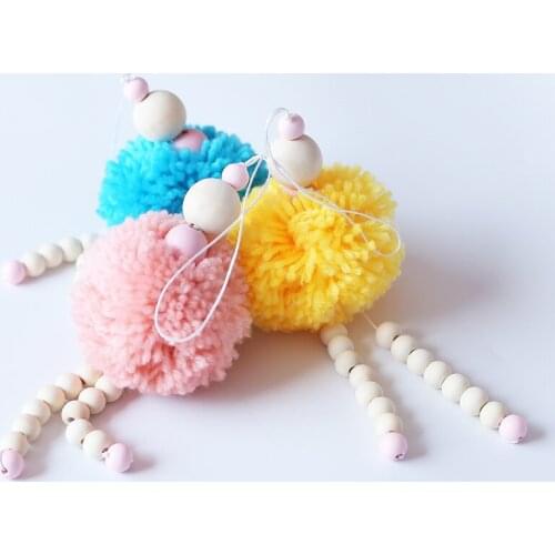 INS Nordic Wooden Beads Tassel Pendant Wall Hanging Ornament Kids Room Decoration Baby Play Tent Gym Nursery Decor Photo Props