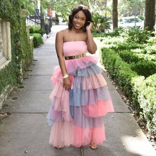 Colourful Simple Casual Women Skirt Floor Length Tulle Ruffle Layered Party Skirt Floor Length High Split Dress Custom Made