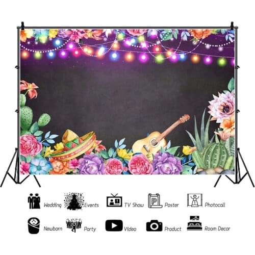 Laeacco Shiny Colorful Lights Flowers Guitar Background Music Theme Photography Backdrop Customized Photophone For Photo Studio