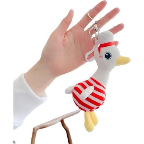 Mini cute animal doll pendant Cheering duck plush toy navy duck bag car accessories pom pom keychain kawaii keychain plush