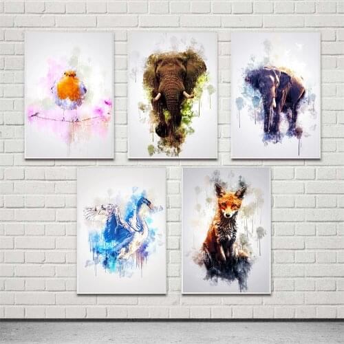 Home Decoration Aesthetic Canvas Painting Graffiti Pictures Elephant Wall Art Swan Hd Prints Fox Modular Poster For Living Room