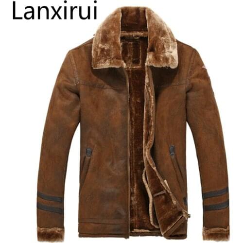 Mens Vintage Faux Leather Jackets Suede Fleece Warm Jackets Winter Casual Coat Parkas for Male X005